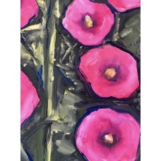 “Bright Hollyhocks” – Original Ukrainian Floral Painting, Oil on Canvas | Marina Stognieva